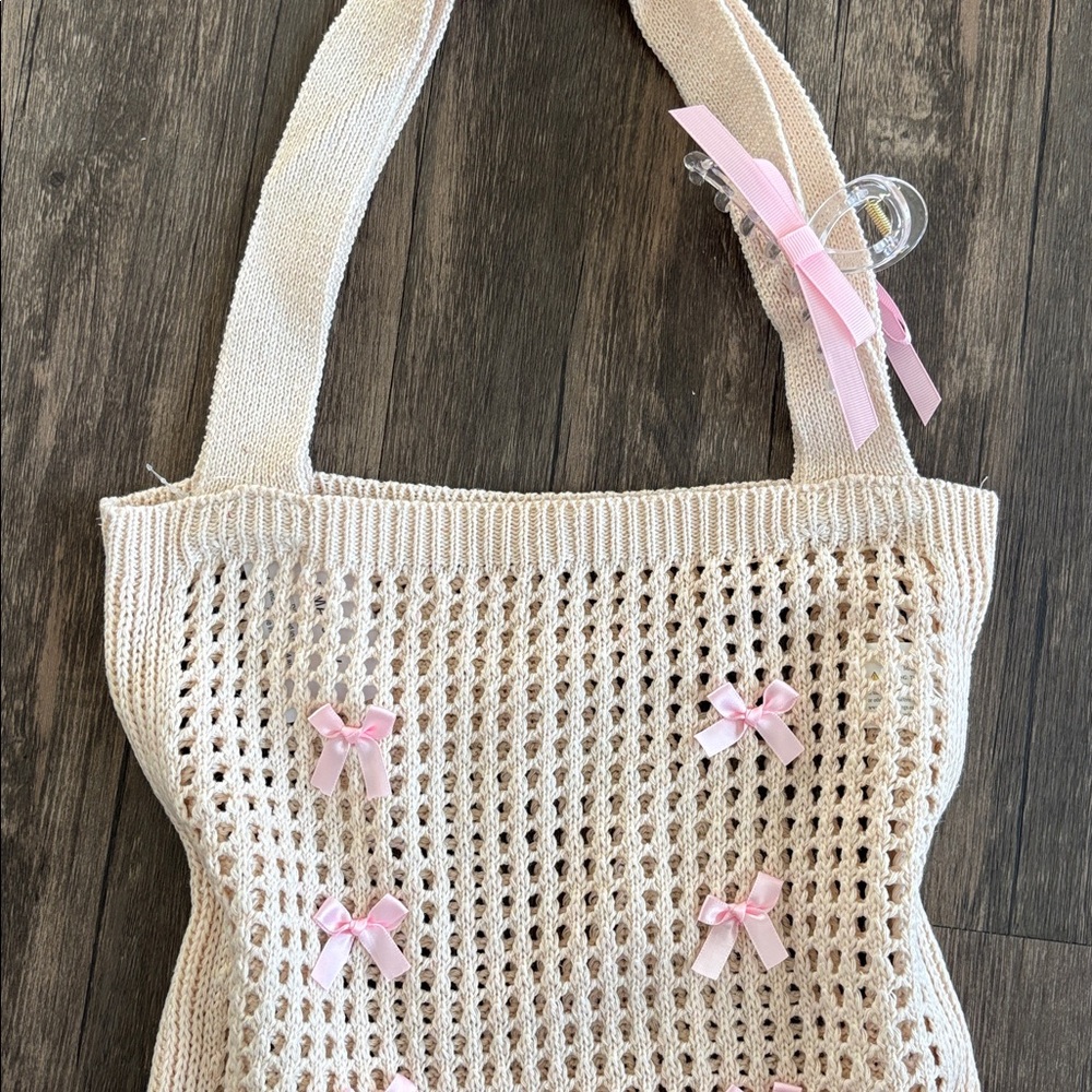 💕🎀 Knit Bow Tote Bag w/ Bow Hair Claw🎀🩷